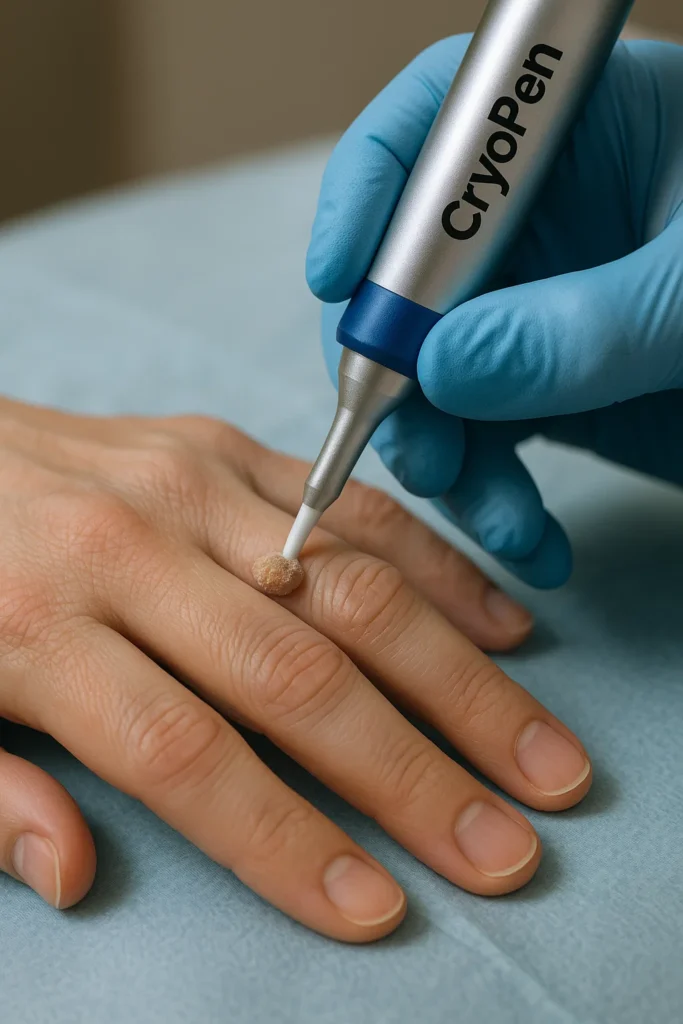 example of cryopen wart removal Diss treatment on a persons finger