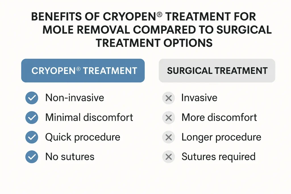 Table to show the benefits of getting moles removed Diss from LA LIPO