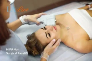 Woman having Hi-Fu to reduce wrinkles Diss.