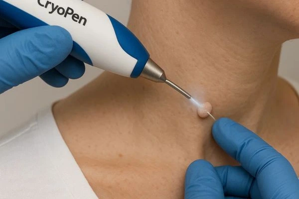 Person receiving Cryotherapy skin tag removal Diss