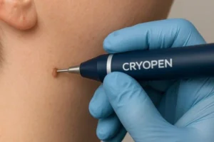 Person receiving skin tag removal Diss