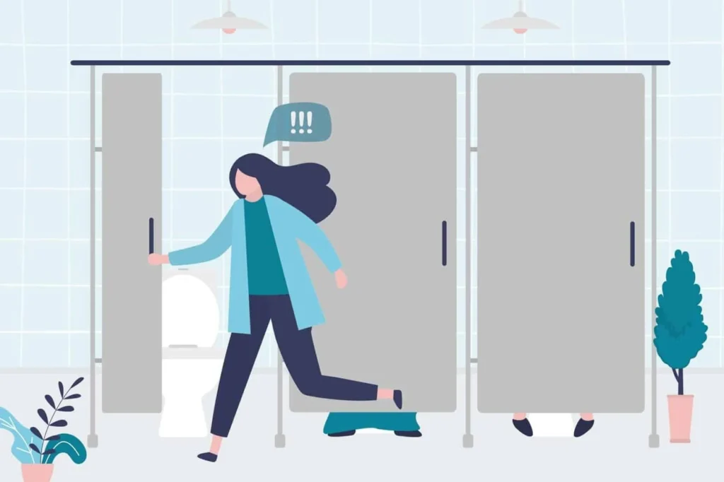 graphic of Urine incontinence Diss woman running to the toilet.